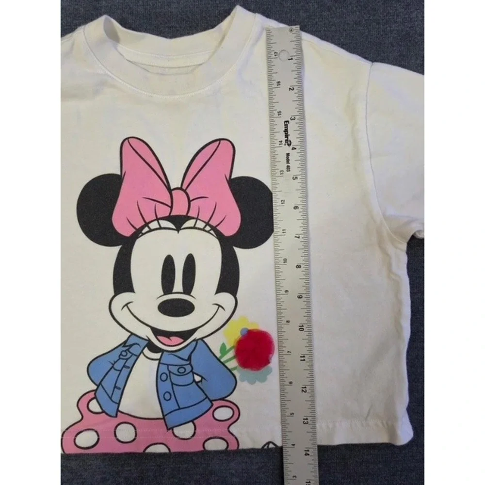 Baby Gap Disney Minnie Mouse Graphic T-Shirt Cream 3 Years Pom Pom Detail